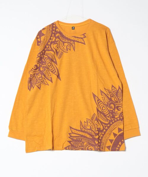 チャイハネ(チャイハネ)の「【チャイハネ】トライバル柄MEN'SロンT(Tシャツ/カットソー・メンズ・マスタード/ホワイト/ブラック・FREE)」の3枚目の写真