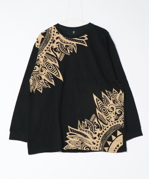 チャイハネ(チャイハネ)の「【チャイハネ】トライバル柄MEN'SロンT(Tシャツ/カットソー・メンズ・マスタード/ホワイト/ブラック・FREE)」の2枚目の写真