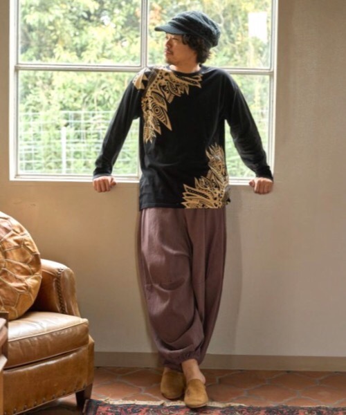 チャイハネ(チャイハネ)の「【チャイハネ】トライバル柄MEN'SロンT(Tシャツ/カットソー・メンズ・マスタード/ホワイト/ブラック・FREE)」の5枚目の写真