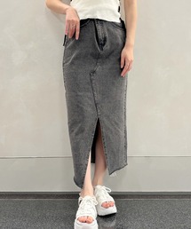 《スリットで抜け感》レディース 前スリット デニムスカート ロング丈 美脚 ストレッチ 春夏秋
