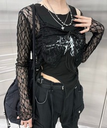 Never mind the XU / Chikashitsu+ | 韓国ファッション nmtc + エヌエムティーシープラス lace ribbon cardigan レースリボンカーディガン シースルートップス リボントップス 長袖カーディガン クロップカーディガン レーストップス バレエコア Y2K 韓国 ストリート ストリートファッション(カーディガン/ボレロ)
