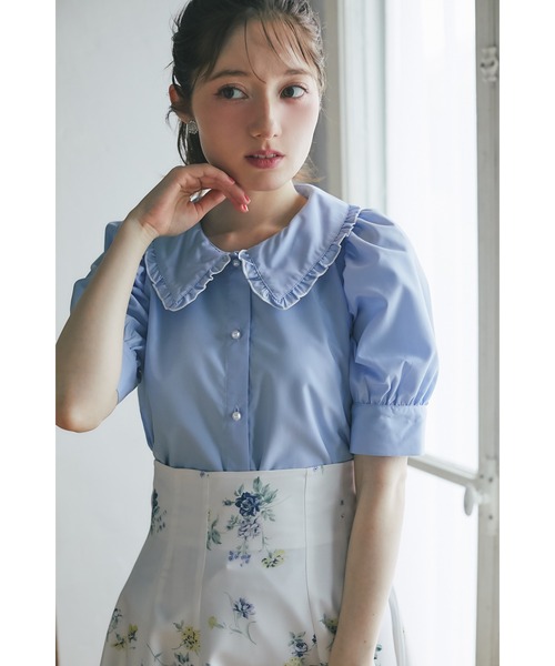 tocco closet(トッコ クローゼット)の「配色メロウフリルブラウス(シャツ/ブラウス・レディース・オフホワイト/ブラック/ブルー・M)」の3枚目の写真