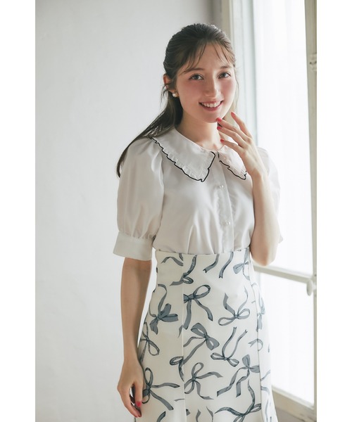 ドゥーズィエムクラス 取扱い クロエ 袖フリル Tシャツ カットソー*ドゥロワー 配色メロウフリルブラウス（シャツ/ブラウス）｜tocco closet（トッコ
