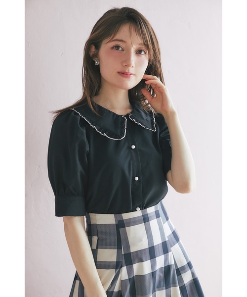 tocco closet(トッコ クローゼット)の「配色メロウフリルブラウス(シャツ/ブラウス・レディース・オフホワイト/ブラック/ブルー・M)」の10枚目の写真