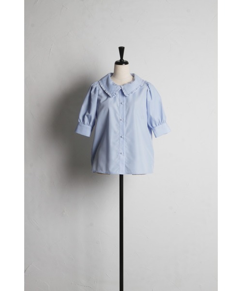 tocco closet(トッコ クローゼット)の「配色メロウフリルブラウス(シャツ/ブラウス・レディース・オフホワイト/ブラック/ブルー・M)」の9枚目の写真