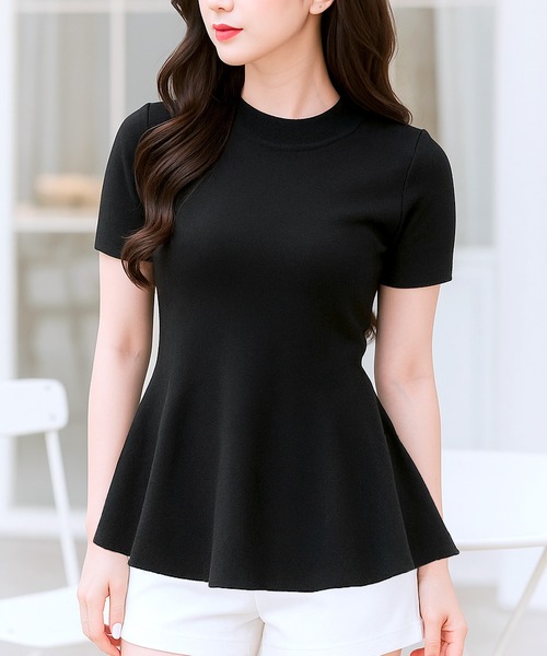 Julia Boutique（ジュリアブティック）の「選べるノースリーブ・半袖 美くびれペプラムニットトップス（ニット/セーター・レディース・ブラック系2/ベージュ系1/ワイン系2/ホワイト系1/ホワイト系2/グレー系2/ブラック系1/グレー系1/ベージュ系2/ワイン系1・ONE）」の5枚目の写真