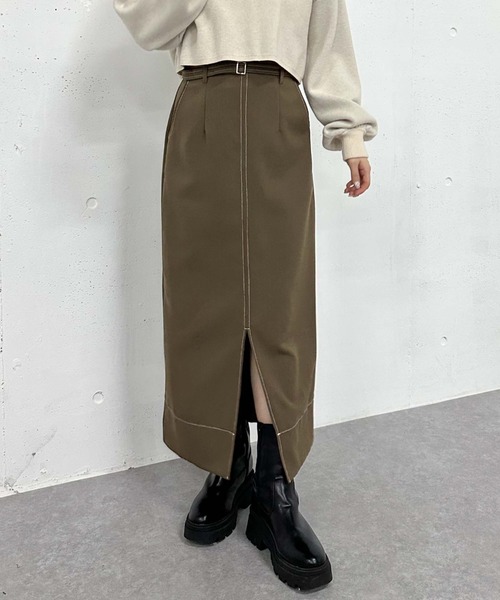 archives（アルシーヴ）の「ベルト付配色ステッチタイトスカート（スカート・レディース・アイボリー/ブラック/ブラウン・MEDIUM）」の3枚目の写真
