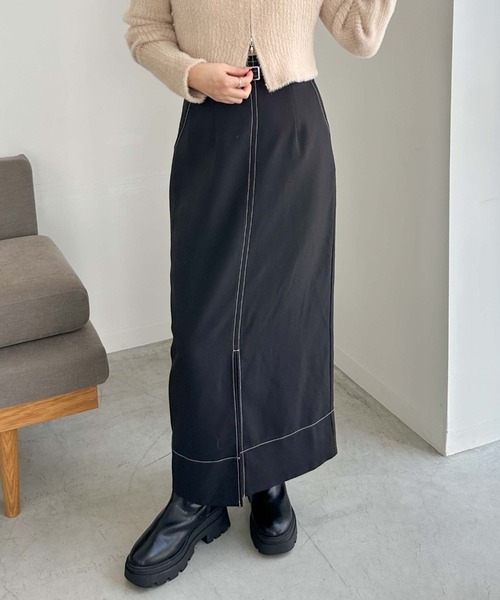 archives（アルシーヴ）の「ベルト付配色ステッチタイトスカート（スカート・レディース・アイボリー/ブラック/ブラウン・MEDIUM）」の2枚目の写真