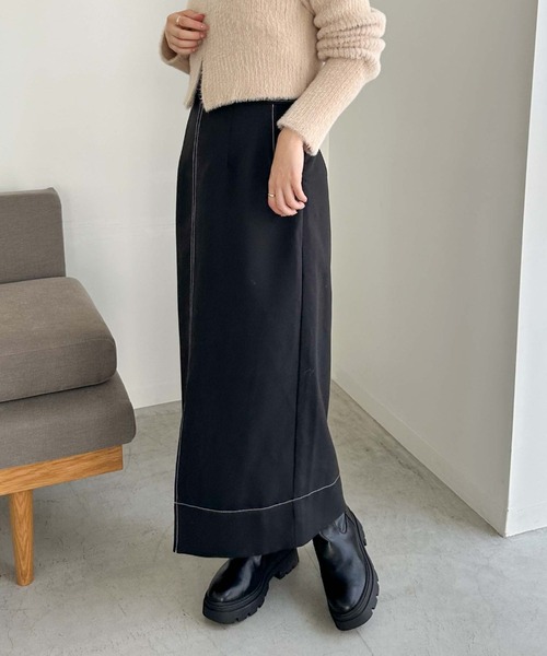 archives（アルシーヴ）の「ベルト付配色ステッチタイトスカート（スカート・レディース・アイボリー/ブラック/ブラウン・MEDIUM）」の6枚目の写真