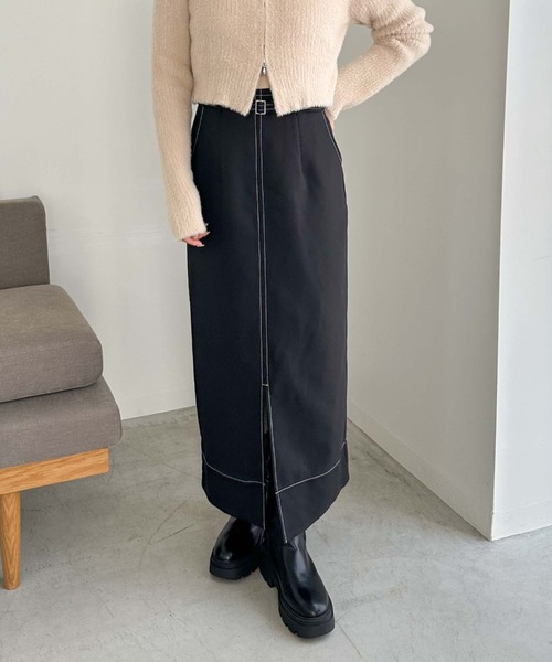 archives（アルシーヴ）の「ベルト付配色ステッチタイトスカート（スカート・レディース・アイボリー/ブラック/ブラウン・MEDIUM）」の5枚目の写真