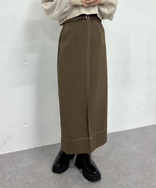 archives（アルシーヴ）の「ベルト付配色ステッチタイトスカート（スカート・レディース・アイボリー/ブラック/ブラウン・MEDIUM）」の13枚目の写真