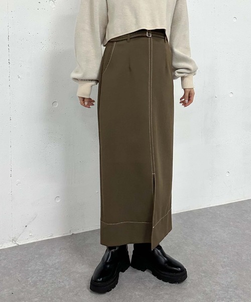 archives（アルシーヴ）の「ベルト付配色ステッチタイトスカート（スカート・レディース・アイボリー/ブラック/ブラウン・MEDIUM）」の14枚目の写真
