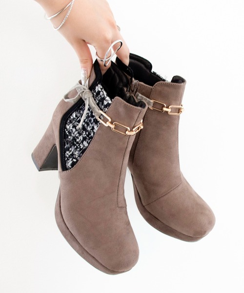 【セール】厚底チェーンリボンブーツ 8700185(ブーツ)|byあしながおじさん(バイアシナガオジサン)