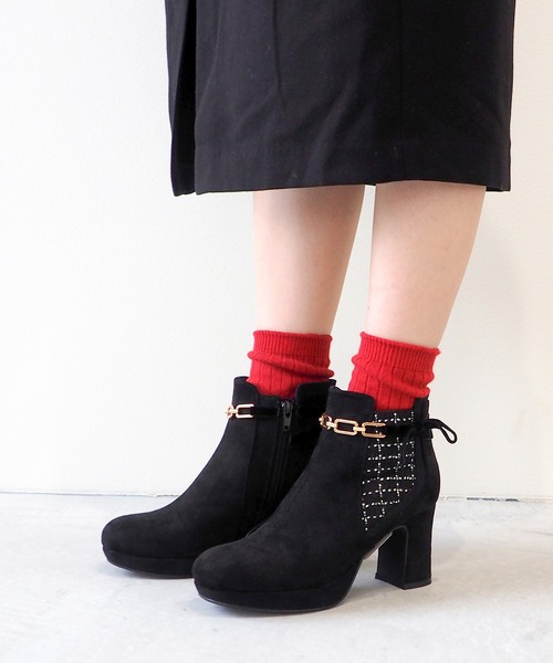 【セール】厚底チェーンリボンブーツ 8700185（ブーツ）｜byあしながおじさん（バイアシナガオジサン）