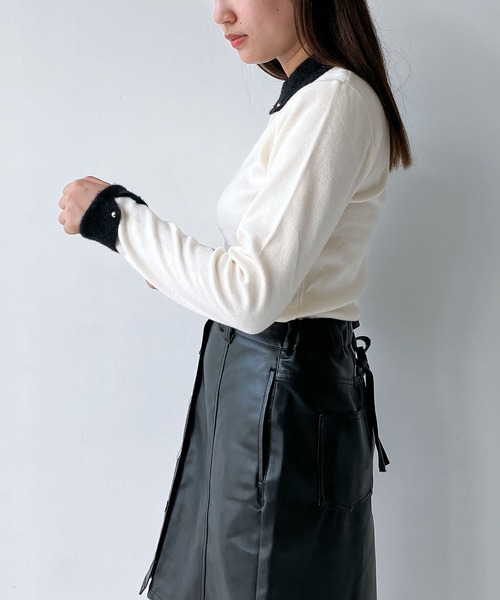 AS KNOW AS plus（アズノゥアズプラス）の「◇ふわふわカフス襟付きキラボタンニットプルオーバー（ニット/セーター・レディース・ピンク系/アイボリー系/ブラック系・FREE）」の5枚目の写真