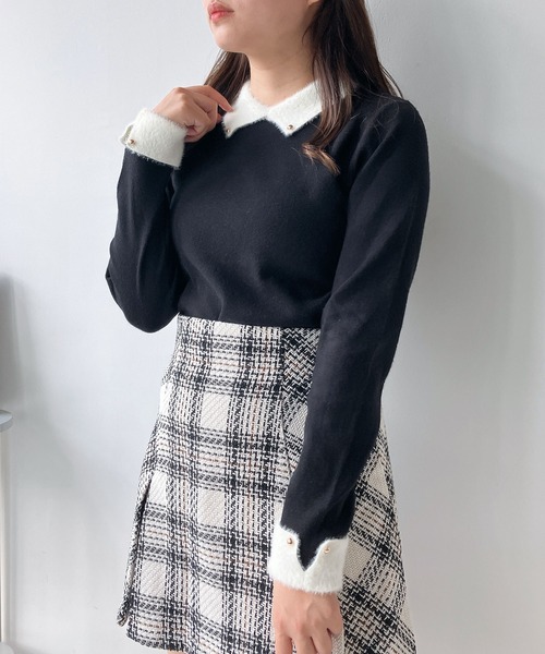 AS KNOW AS plus（アズノゥアズプラス）の「◇ふわふわカフス襟付きキラボタンニットプルオーバー（ニット/セーター・レディース・ピンク系/アイボリー系/ブラック系・FREE）」の11枚目の写真