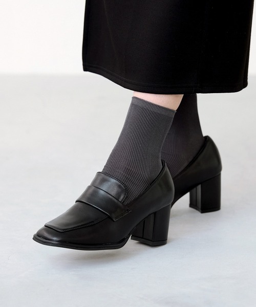 menue（メヌエ）の「スクエアトゥ 6.5cmヒール ローファー（ローファー・レディース・ブラック/シルバー/ブラック系1・S/M/L/LL/3L/SS）」の10枚目の写真