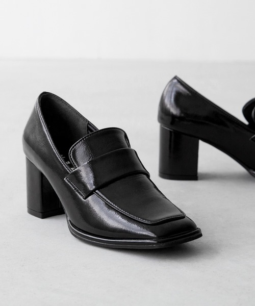 menue（メヌエ）の「スクエアトゥ 6.5cmヒール ローファー（ローファー・レディース・ブラック/シルバー/ブラック系1・S/M/L/LL/3L/SS）」の4枚目の写真