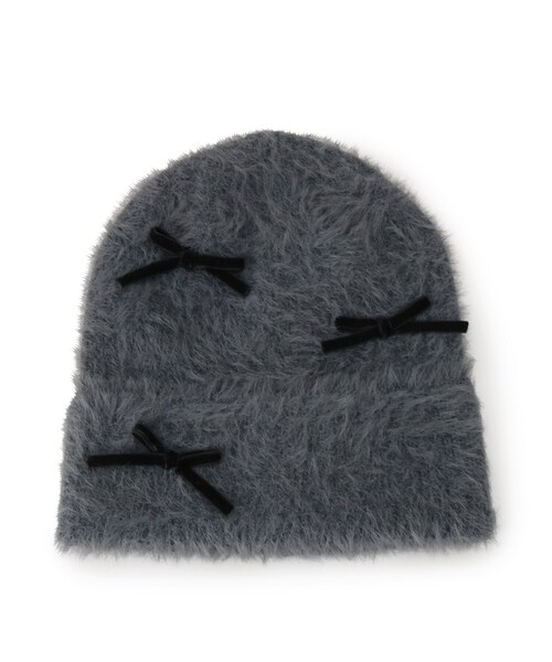 SHOO・LA・RUE(シューラルー)の「◆リボン付きシャギーニット帽(ニットキャップ/ビーニー・レディース・ベージュ/ダークグレー/ブラック・00)」の2枚目の写真