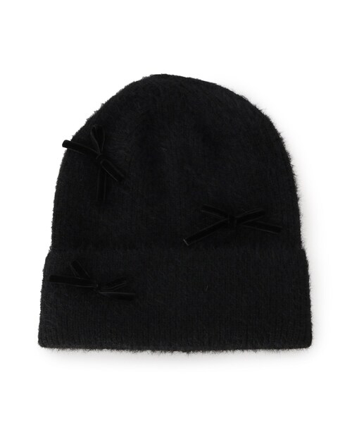 SHOO・LA・RUE(シューラルー)の「◆リボン付きシャギーニット帽(ニットキャップ/ビーニー・レディース・ベージュ/ダークグレー/ブラック・00)」の1枚目の写真