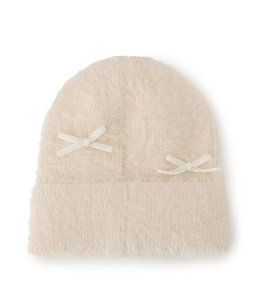 SHOO・LA・RUE(シューラルー)の「◆リボン付きシャギーニット帽(ニットキャップ/ビーニー・レディース・ベージュ/ダークグレー/ブラック・00)」の5枚目の写真