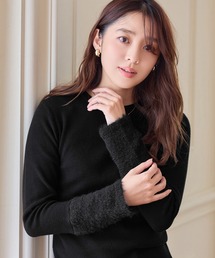 袖口フェザー切替ニットプルオーバー