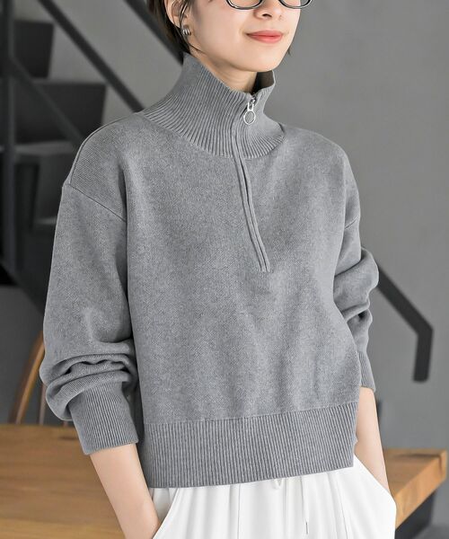 rps(アールピーエス)の「スウェットライクハーフZIPニットプルオーバー(ニット/セーター・レディース・杢グレー/グレー系その他/ブラック・フリー)」の3枚目の写真