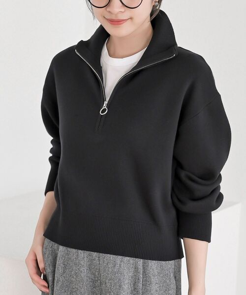 rps(アールピーエス)の「スウェットライクハーフZIPニットプルオーバー(ニット/セーター・レディース・杢グレー/グレー系その他/ブラック・フリー)」の2枚目の写真