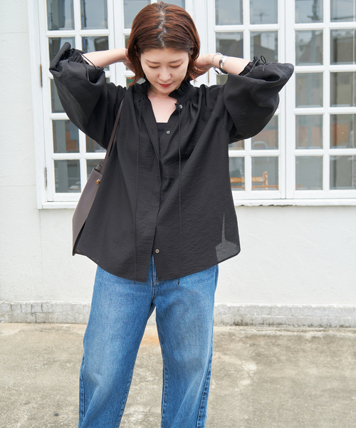 ちー　スピック&スパン　黒　ハイブリットフリルリボン　ブラウス Spick & Span（スピックアンドスパン）の「《追加》ハイブリットフリル