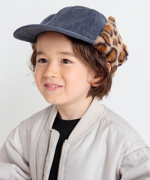 BRANSHES（ブランシェス）の「コーデュロイフライトキャップ（キャップ・キッズ・チャコールグレー/アイボリー・L/M/S）」の2枚目の写真