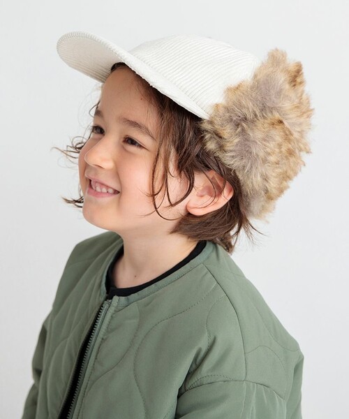BRANSHES（ブランシェス）の「コーデュロイフライトキャップ（キャップ・キッズ・チャコールグレー/アイボリー・L/M/S）」の5枚目の写真