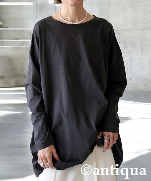 antiqua(アンティカ)の「ベーシックロングTシャツ(Tシャツ/カットソー・レディース・ブラック/ホワイト/ダークグレー/ブルー/グリーン・M/L/XL)」の3枚目の写真