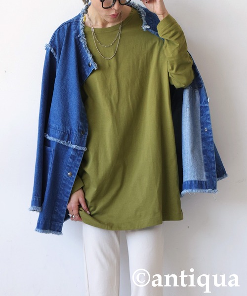 antiqua(アンティカ)の「ベーシックロングTシャツ(Tシャツ/カットソー・レディース・ブラック/ホワイト/ダークグレー/ブルー/グリーン・M/L/XL)」の22枚目の写真