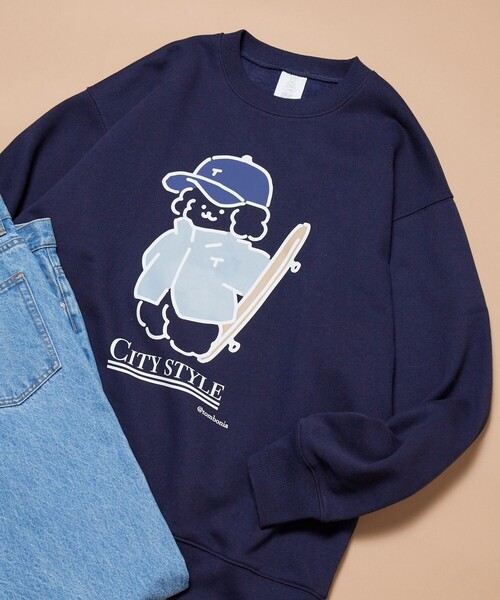Brook™ ネイビー スウェット 黄色ロゴ セール】tombonia/トムボニア City Style フロントプリント