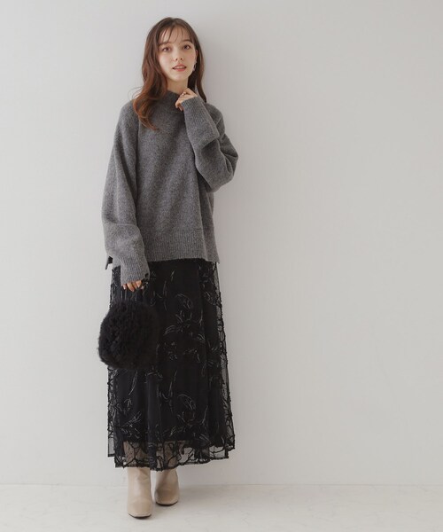 couture brooch（クチュールブローチ）の「【ふわっと揺れる華やぎスカート】ブークレチュールスカート（スカート・レディース・ライトグレー系/アイボリー系/ブラック系・38/36/42/40）」の18枚目の写真