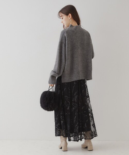 couture brooch（クチュールブローチ）の「【ふわっと揺れる華やぎスカート】ブークレチュールスカート（スカート・レディース・ライトグレー系/アイボリー系/ブラック系・38/36/42/40）」の20枚目の写真