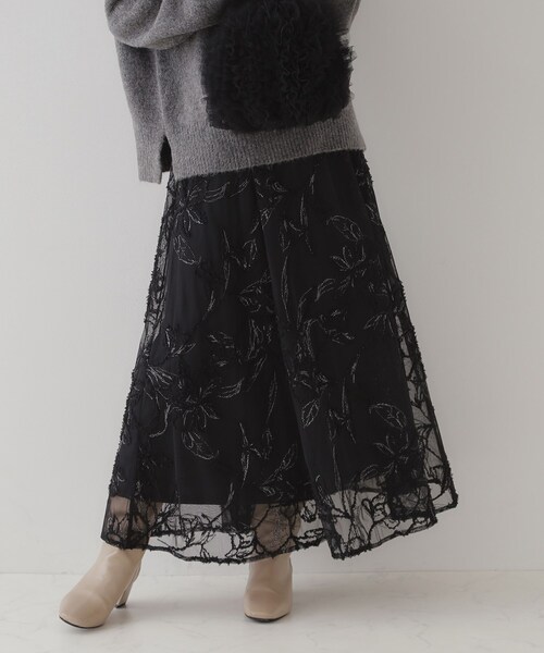 couture brooch（クチュールブローチ）の「【ふわっと揺れる華やぎスカート】ブークレチュールスカート（スカート・レディース・ライトグレー系/アイボリー系/ブラック系・38/36/42/40）」の21枚目の写真