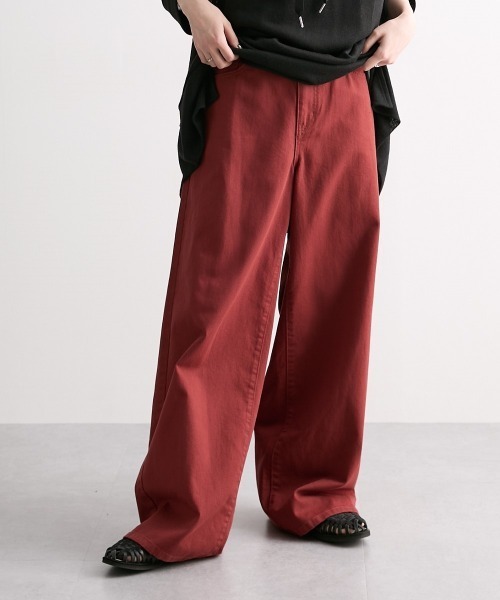 Soiunique（スワユニーク）の「綿１００％超ゆったりツイルワイドパンツ ［Soiunique］（その他パンツ・レディース・レッド/グリーン/モカ・LL/L/M）」の3枚目の写真