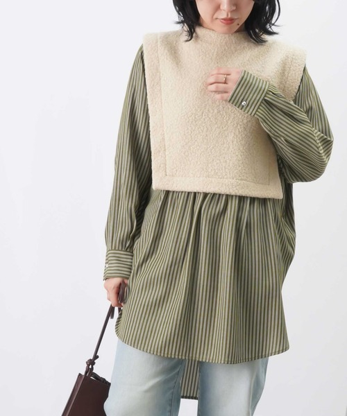 【セール】LC/LLL ブークレストライプドッキングブラウス / レイヤード風ストライプチュニック（シャツ/ブラウス）｜LUCA/LADY LUCK LUCA（ルカ/レディラックルカ）
