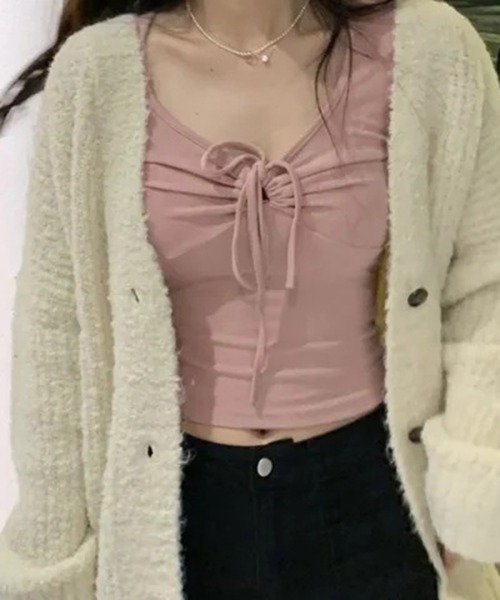SHEPP（シープ）の「フロントホルターネックコンパクトリボントップス（Tシャツ/カットソー・レディース・ピンク/ブラック/ホワイト・M/L/S）」の11枚目の写真
