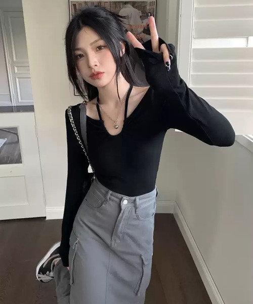 SHEPP（シープ）の「フロントホルターネックコンパクトリボントップス（Tシャツ/カットソー・レディース・ピンク/ブラック/ホワイト・M/L/S）」の16枚目の写真