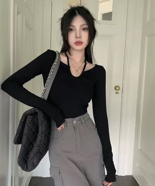 SHEPP（シープ）の「フロントホルターネックコンパクトリボントップス（Tシャツ/カットソー・レディース・ピンク/ブラック/ホワイト・M/L/S）」の17枚目の写真