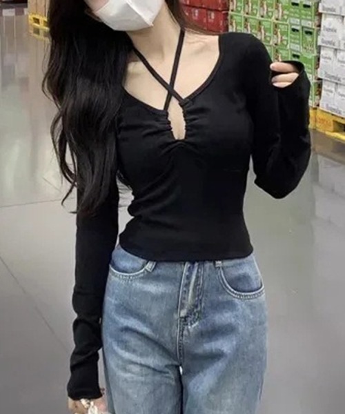 SHEPP（シープ）の「フロントホルターネックコンパクトリボントップス（Tシャツ/カットソー・レディース・ピンク/ブラック/ホワイト・M/L/S）」の18枚目の写真