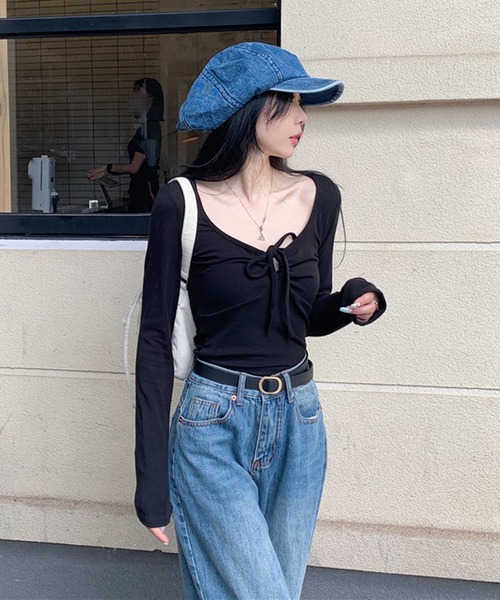SHEPP（シープ）の「フロントホルターネックコンパクトリボントップス（Tシャツ/カットソー・レディース・ピンク/ブラック/ホワイト・M/L/S）」の19枚目の写真