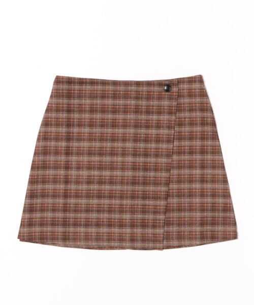 frunco(フランコ)の「【ZOZO限定】タータンチェックラップ台形スカート(スカート・レディース・ブラウン/グレー・MEDIUM)」の4枚目の写真