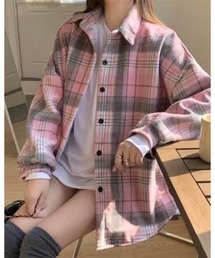 ボリュームスリーブ起毛チェックシャツ