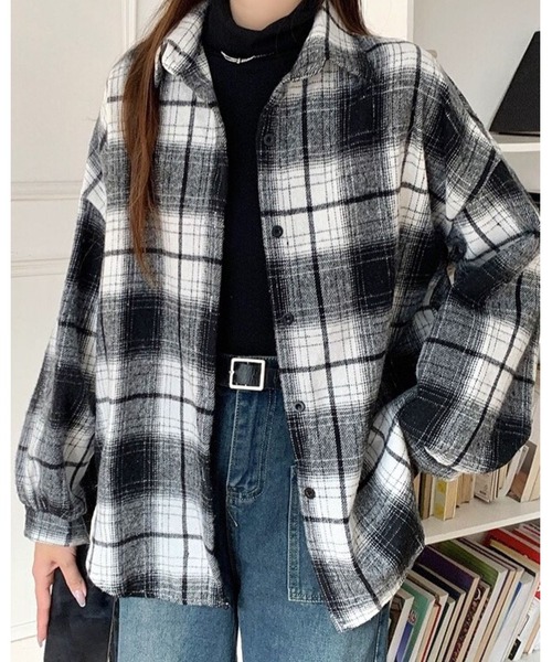 FUNdaysion（ファンデイション）の「ボリュームスリーブ起毛チェックシャツ（シャツ/ブラウス・レディース・ピンク/ブラック×ホワイト/グレー系その他/キャメル/グリーン系その他/オレンジ系その他/オレンジ系その他2・M）」の19枚目の写真