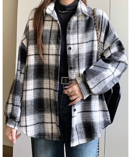 FUNdaysion（ファンデイション）の「ボリュームスリーブ起毛チェックシャツ（シャツ/ブラウス・レディース・ピンク/ブラック×ホワイト/グレー系その他/キャメル/グリーン系その他/オレンジ系その他/オレンジ系その他2・M）」の20枚目の写真