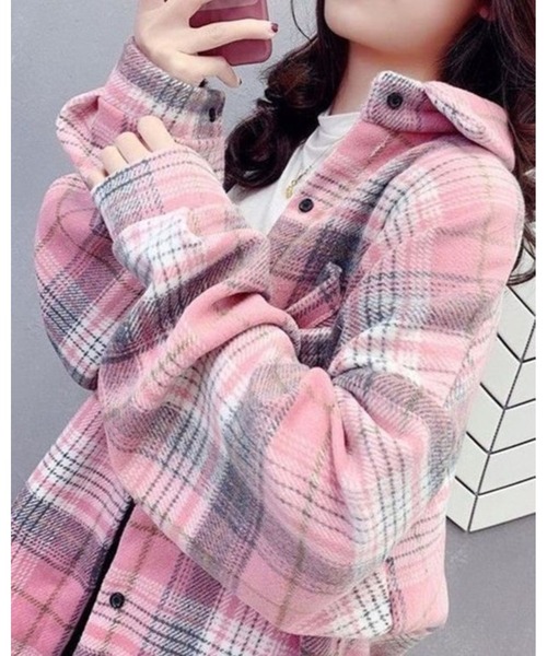 FUNdaysion（ファンデイション）の「ボリュームスリーブ起毛チェックシャツ（シャツ/ブラウス・レディース・ピンク/ブラック×ホワイト/グレー系その他/キャメル/グリーン系その他/オレンジ系その他/オレンジ系その他2・M）」の10枚目の写真