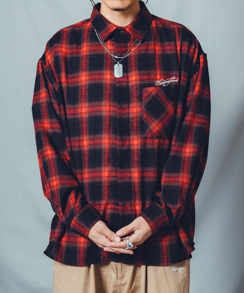 NineMicrophones（ナインマイクロフォンズ）の「CHECK SHIRT-Comrade-（シャツ/ブラウス・メンズ・ブラック/ブラウン/レッド・LARGE/MEDIUM/X-LARGE）」の3枚目の写真